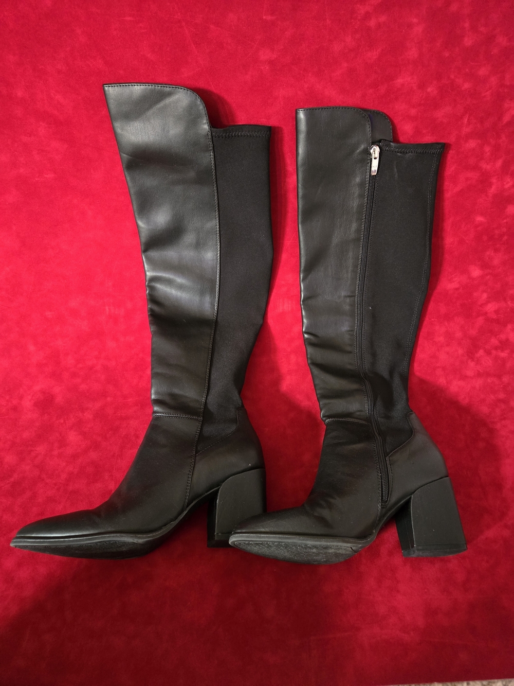 Black Knee-High Block Heel Boots